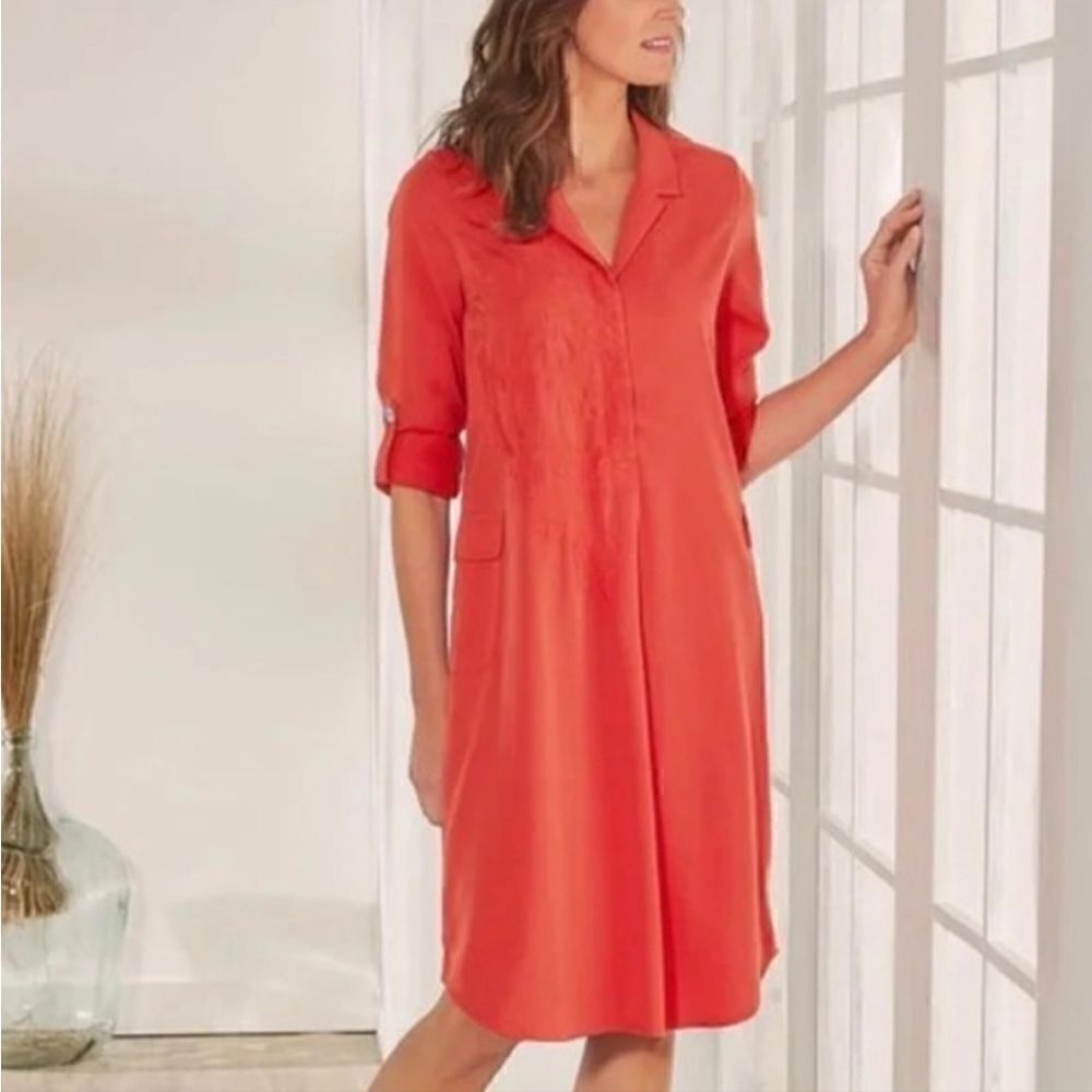 Soft Surroundings Weekender Embroidered Shirt Dress